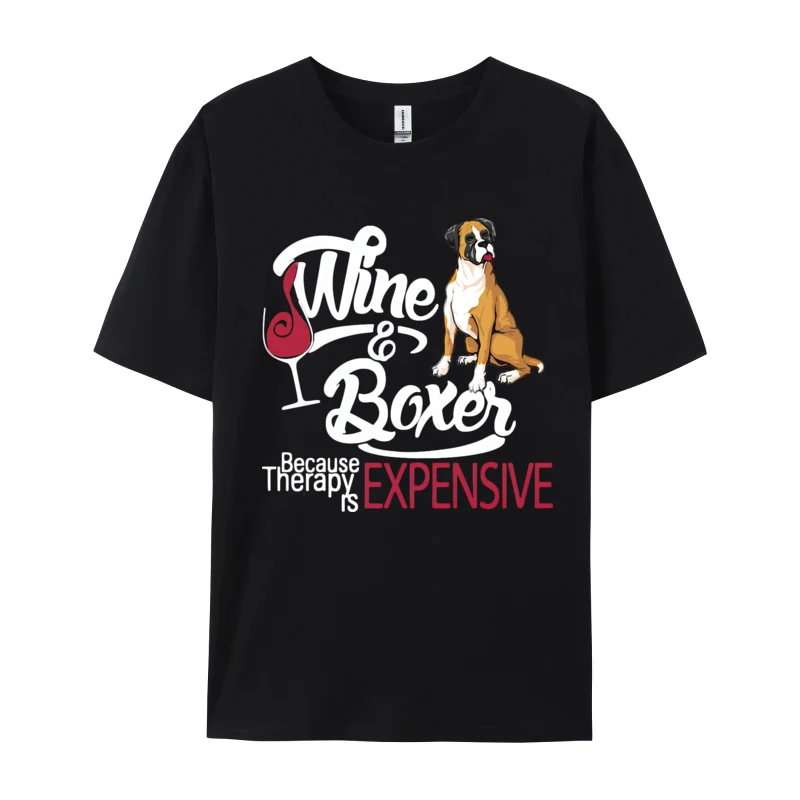 Wine And Boxer T-shirt Funny Fitted Puppy Lovers T Shirts Men Anime Printed Vintage Tee Tops Cotton Clothes