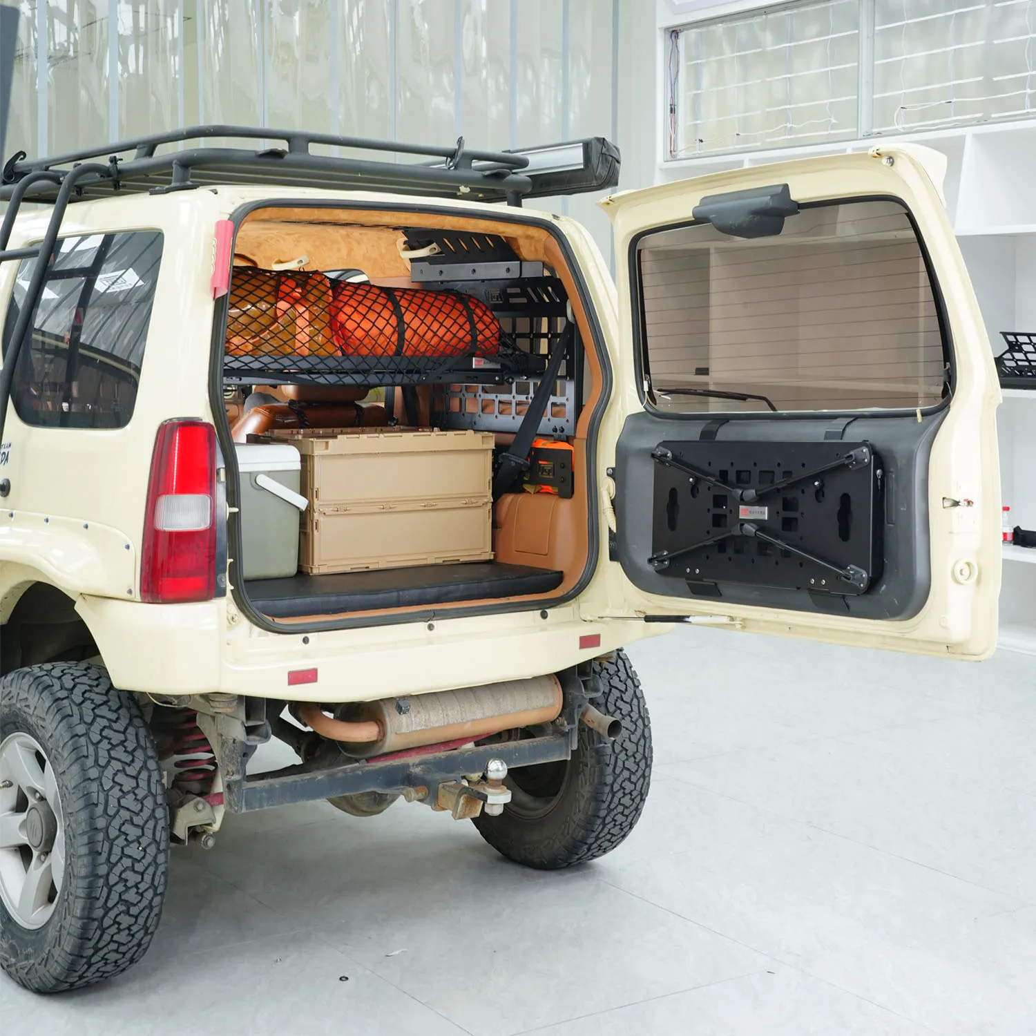 Für Suzuki Jimny 3-Türer JB23 JB33 JB43 1998-2017 Aufbewahrungs-MOLLE-Panel Kofferraumregal Innenraum-Gepäckträger Kofferraum-Organizer