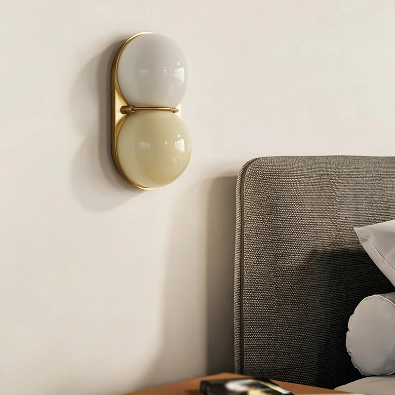 Cream Glass Wall Light Double-Headed Ball Wall Lamp G9 Light Lulb For Bedroom Living Room Hallway Room Entryway Decoration