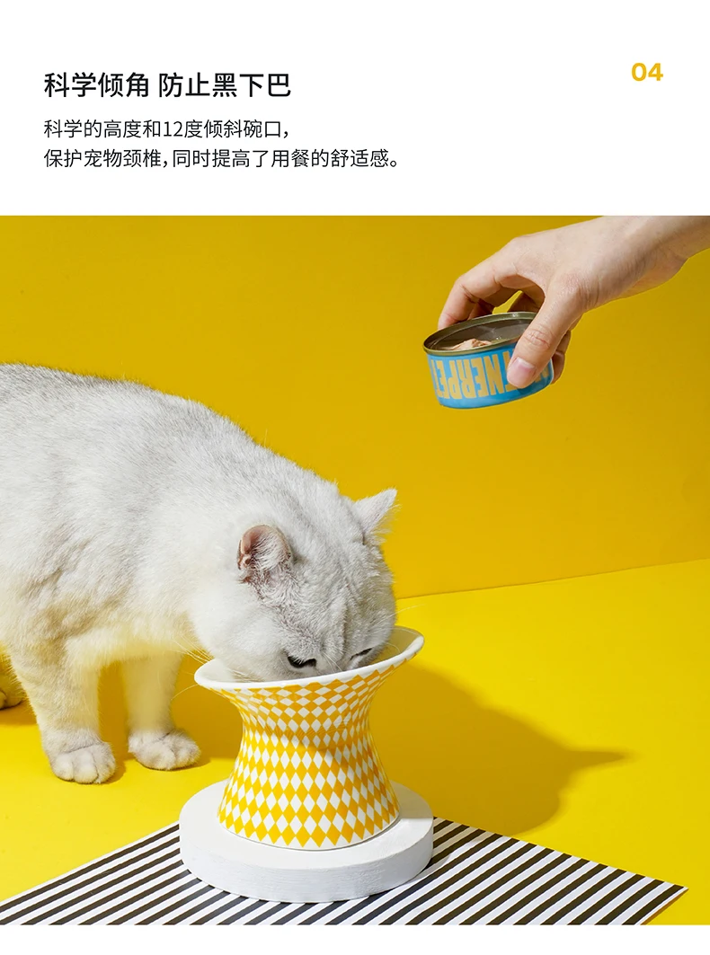 Cat Bowl Ceramic Anti-Tumble High Leg Double Bowl Food Basin Drinking Supplies