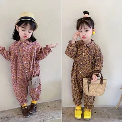 Girls Jumpsuit Flower Long Sleeved Jumpsuit 2024 Spring and Autumn New Sweet and Cute Childrens Baby Girl Clothes