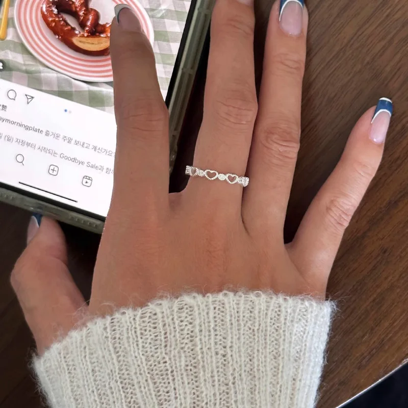 925 Sterling Silber Liebesherz Ausgehöhlter Ring für Frauen und Mädchen, Extrem Feiner Koreanischer Ins-Schmuck, Geschenk, Dropshipping – Detail 39