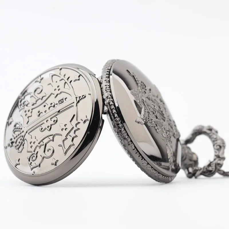 Hot Selling Famous Comic Anime Theme Quartz Pocket Watches Deacon Retro Black Flip Student Luminous Quartz Fob Watches