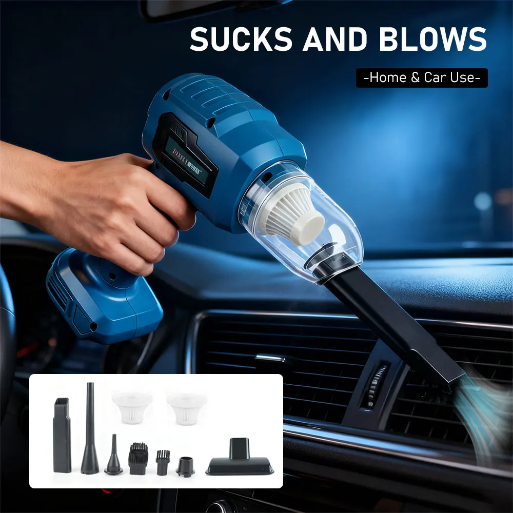 

Cordless Mini Vacuum Cleaner 2-in-1 Dual Function Portable Blower with Pet Hair Accessories Suck Blow Compressor Machine