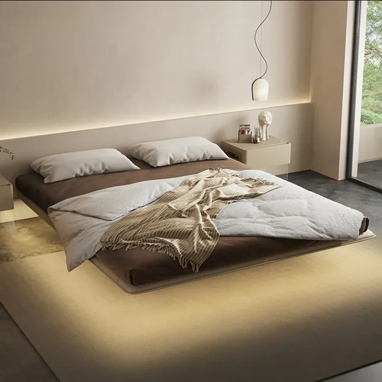 *e for  Wood Suspended Bed Row Skeleton Technology Cloth No Bedside Bed Frame Cream Style High-end Home Row Skeleton Bunk Bed*