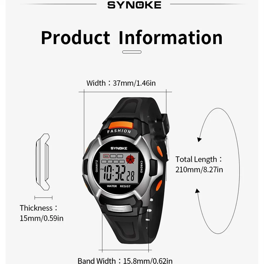 ساعة SYNOKE رقمية للحركة الإلكترونية منبه ملونة مضيئة متعددة الوظائف ساعة رياضية للأولاد والبنات والطلاب