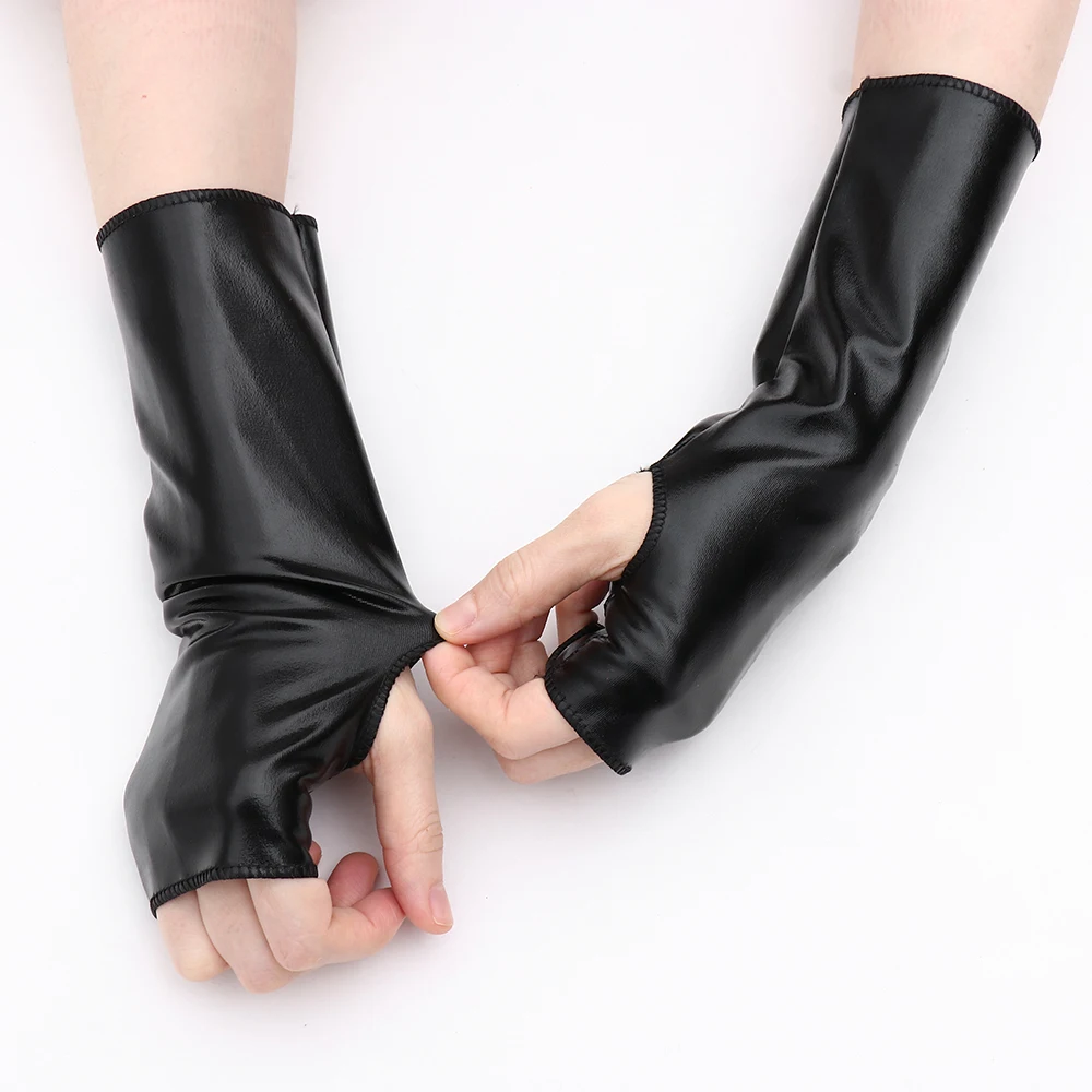 Fashion Female Thin Breathable PU Leather Punk Hip Hop Pole Dance Mitten Women Half Finger Driving Nightclub Show Gloves A74