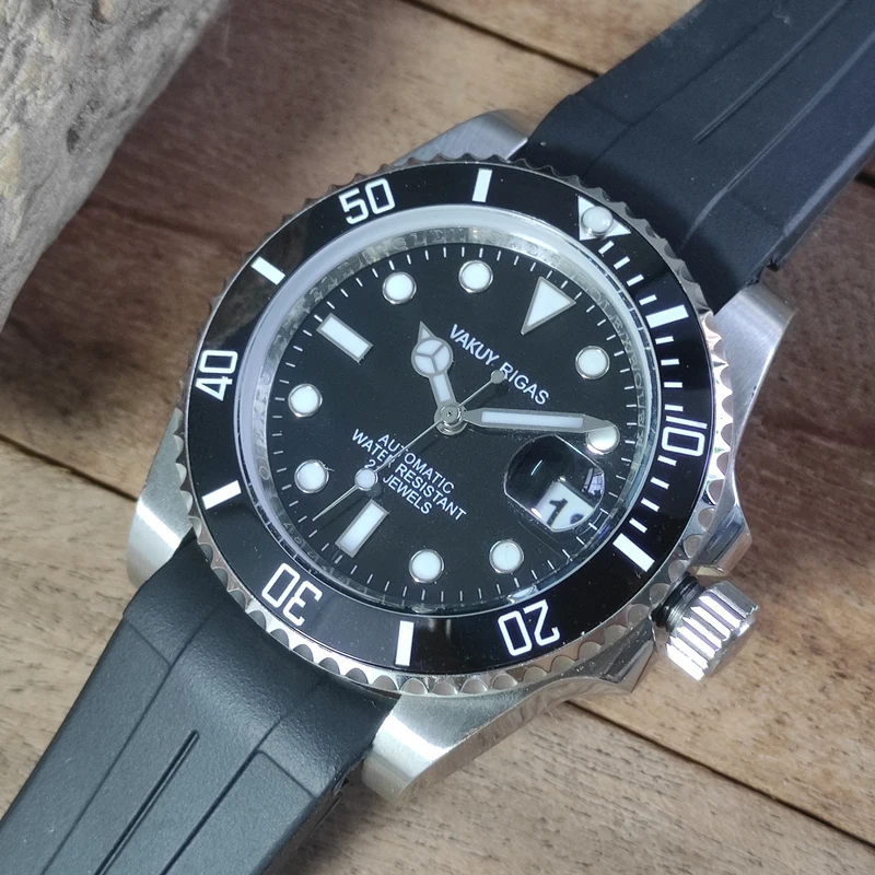 Orologio subacqueo al quarzo Vakuy SP28 Sweep Second/Japone 2315 Movimento da uomo Nastro impermeabile luminoso da lavoro nero