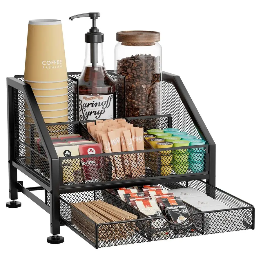 

Органайзер для кофейной станции на столешницу, экономящий место, с выдвижным ящиком и многоуровневыми полками, для капсульных кофемашин