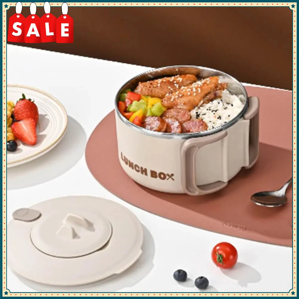 Neue Ramen-Schüssel mit großem Fassungsvermögen und Griff, Lunchbox aus Edelstahl 304, runde Schüssel mit Deckel für Obst, Salat, Reis und Suppe