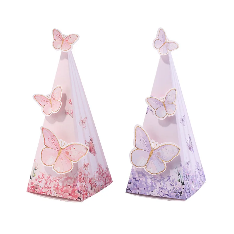 10/20Pcs Cartoon Schmetterling Papier Süßigkeiten Geschenk Box Dreieck 3D Schokolade Hochzeit Gunsten Geschenk Verpackung Box Geburtstag Party Dekoration – Detail 3