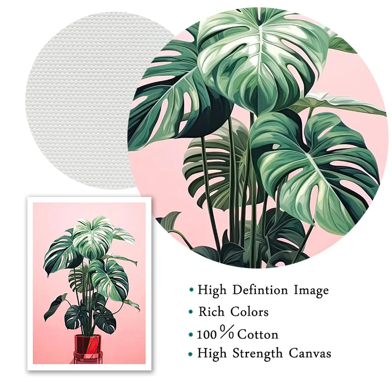 ميامي مستوحاة النبات المشارك Monstera السرخس المرجان والنباتات الخضراء صورة قماش اللوحة الوردي جدار الفن غرفة المعيشة ديكور المنزل