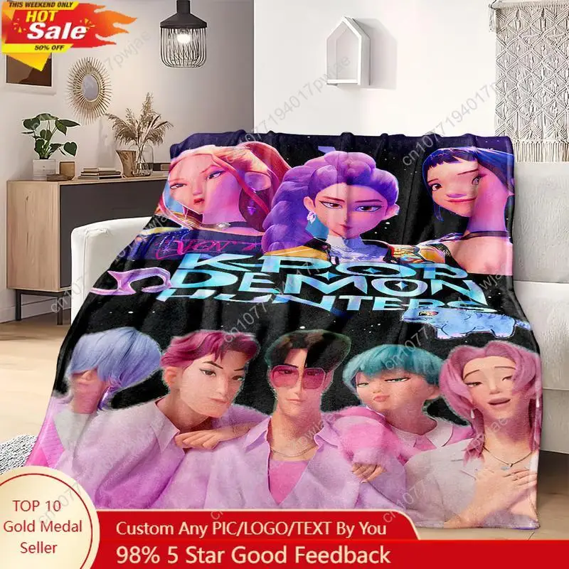 

K-Pop Demon Hunter Star Team Blanket Soft Flannel Sofa Bed Cover Blue All-Season Travel Camping Home Custom blankets
