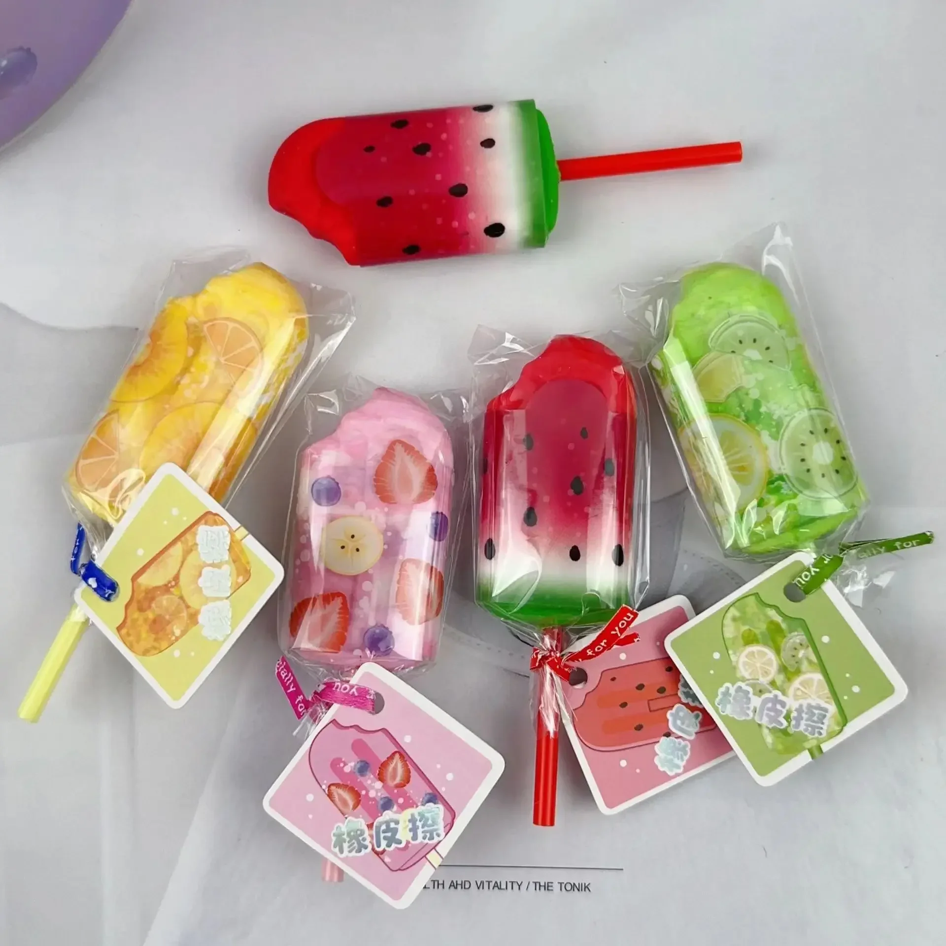 New 4Pcs/Set Student Prizes Fruit Watermelon Common Lemon Eraser Rubber Eraser Promotional Gift Stationery Erasers for Kids