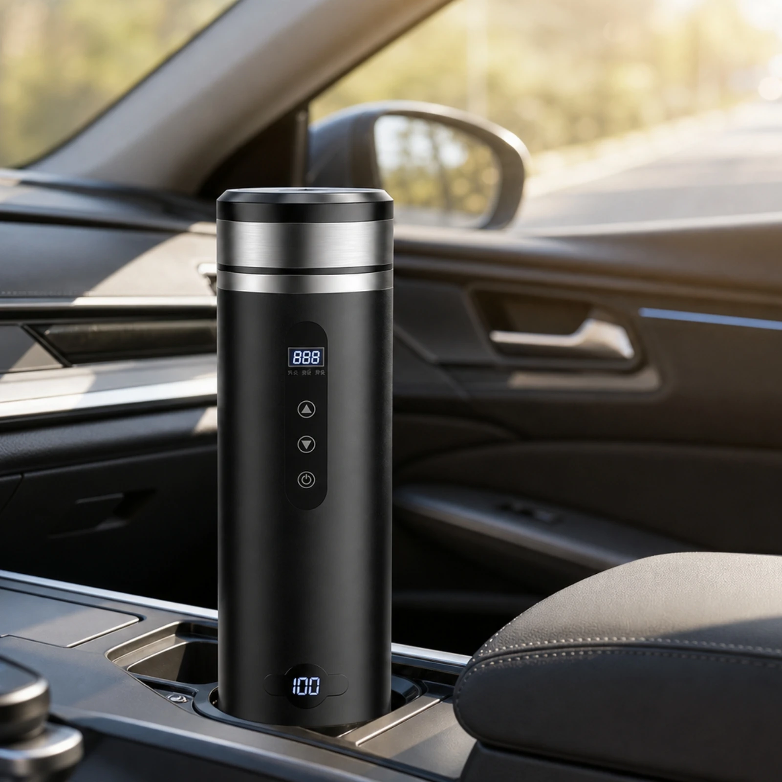 Electric Heating Cup Digital Car Electric Heating Mug Travel Kettle Portable Stainless Steel for Commuters, Office