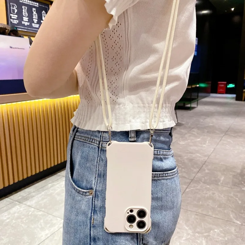 Lanyard Case For iPhone 16 15 14 12 13 11 Pro Max 16 Plus 16P TPU Shockproof Adjustable Crossbody Cord Necklace Strap Soft Cover