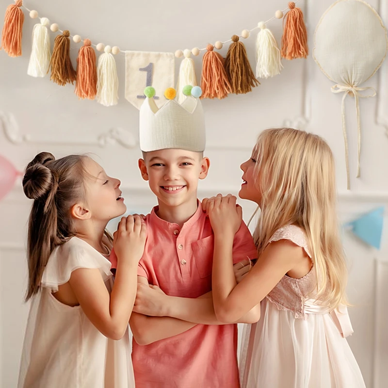 Baby Birthday Party Banner Hat Set Balloon Wall Hanging Ornaments Magic Wand Toy for 1-6 Year Kids Party Photography Props Gift
