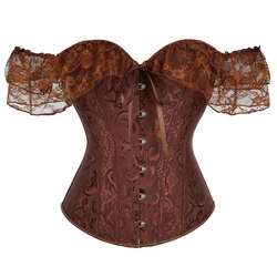 Corsetto vittoriano Steampunk Top con maniche in pizzo Raccoglitore per il petto Bustier Plus Size 6XL Lingerie Gorset