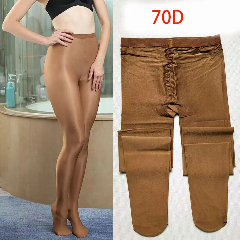 Coffee Skin 70D Yoga Practice Pantyhose Women Thicken Ultra Shimmery Stretch Wrap Feet Silk Shaping Stockings Tights Legging