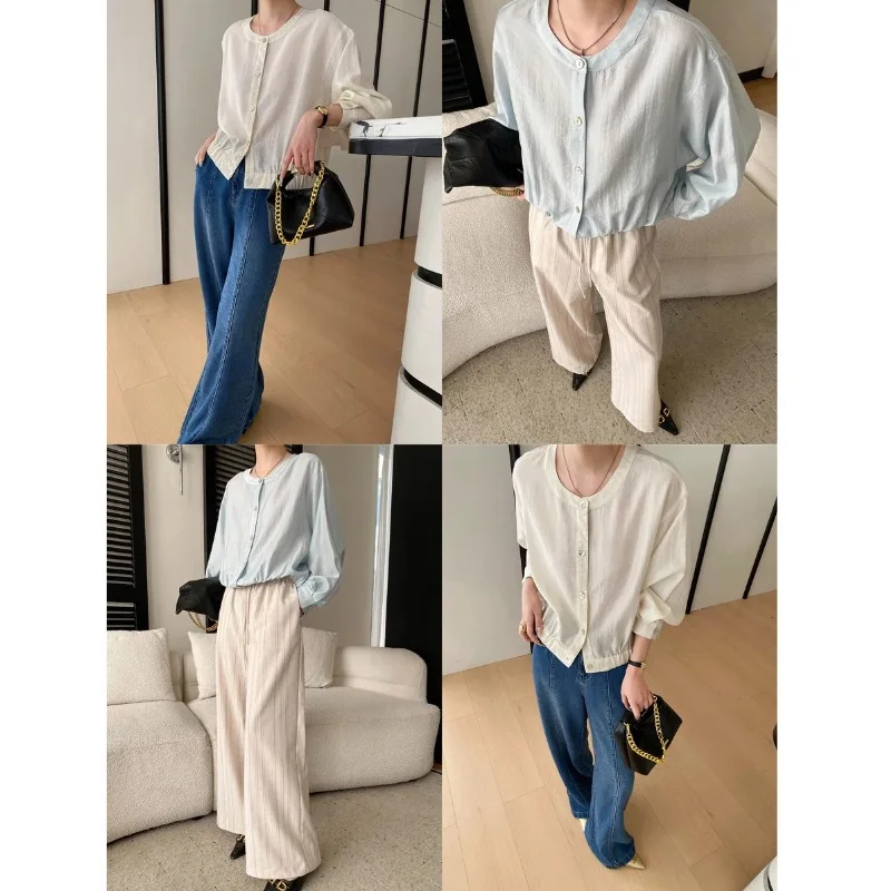 Sikan Casual Sun-Protective Loose Long-Sleeve Shirt Jacket Crew Neck Button Down Shirt Casual Long Sleeve Blouse For Women 216K