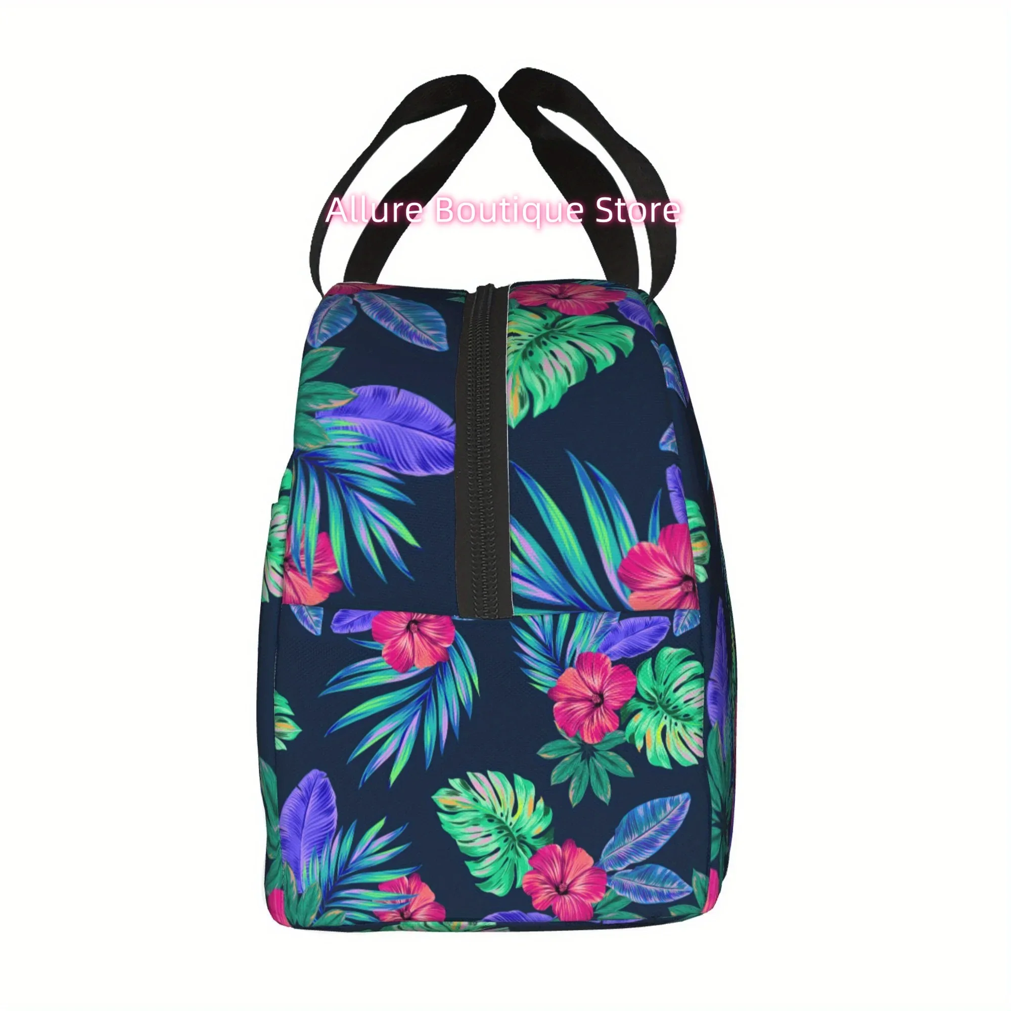 1pc Non-food contact Portable Reusable Cooler Bag with Insulated Lunch Box - Tropical Floral Design, Durable Polyester, Hand Was