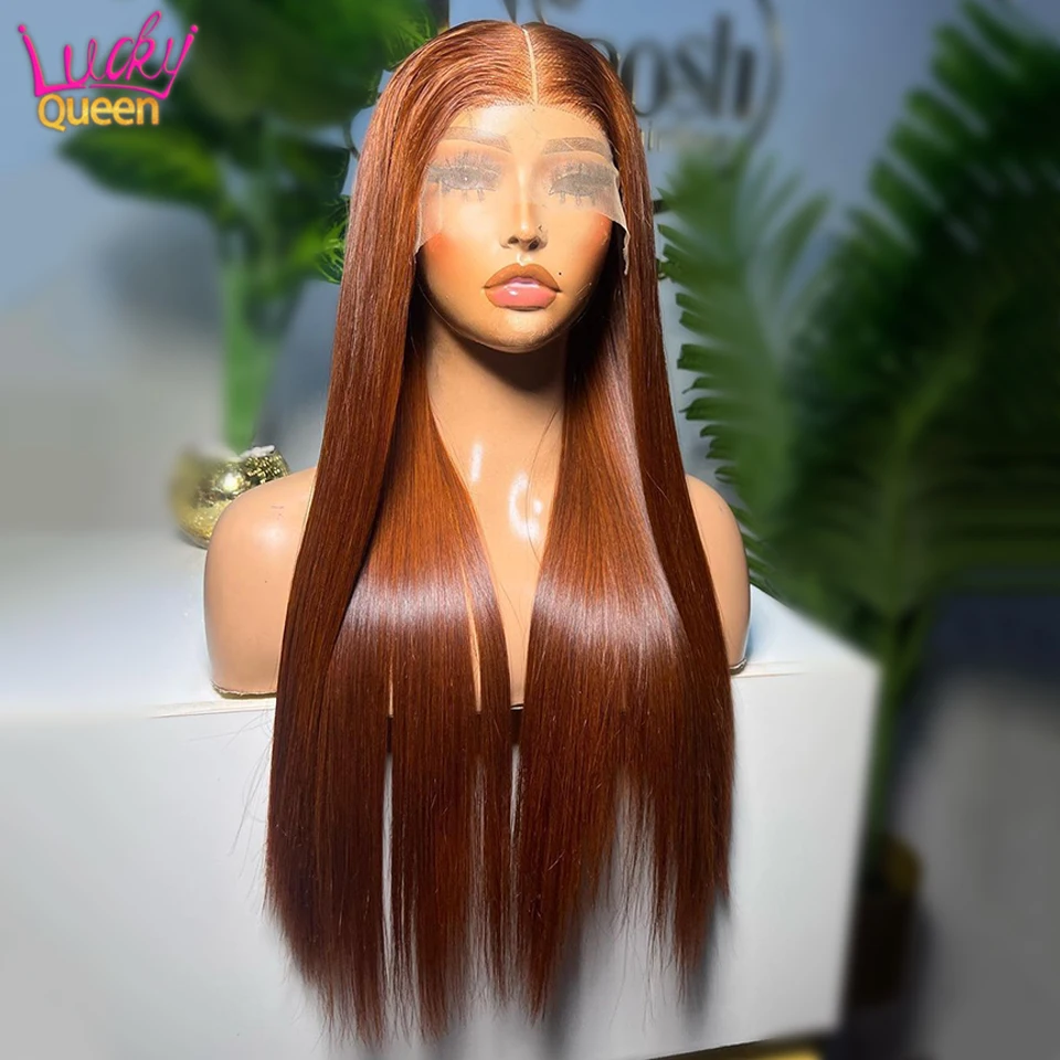 13x4 Ginger Brown Straight Lace Front Wigs Human Hair Pre Plucked 13x6 Straight Lace Frontal Wigs 180 Density For Women