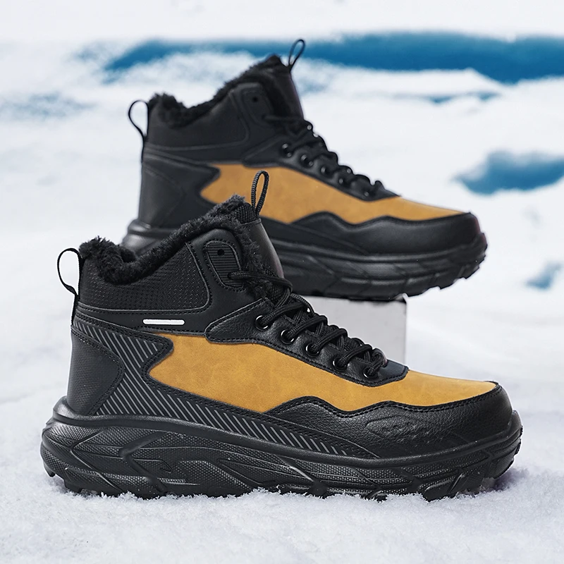 NeW Men Winter Snow Boots For Waterproof Leather Sneakers Super Warm Men\'s Boots Outdoor Male Hiking Boots Work Shoes Size 39-48