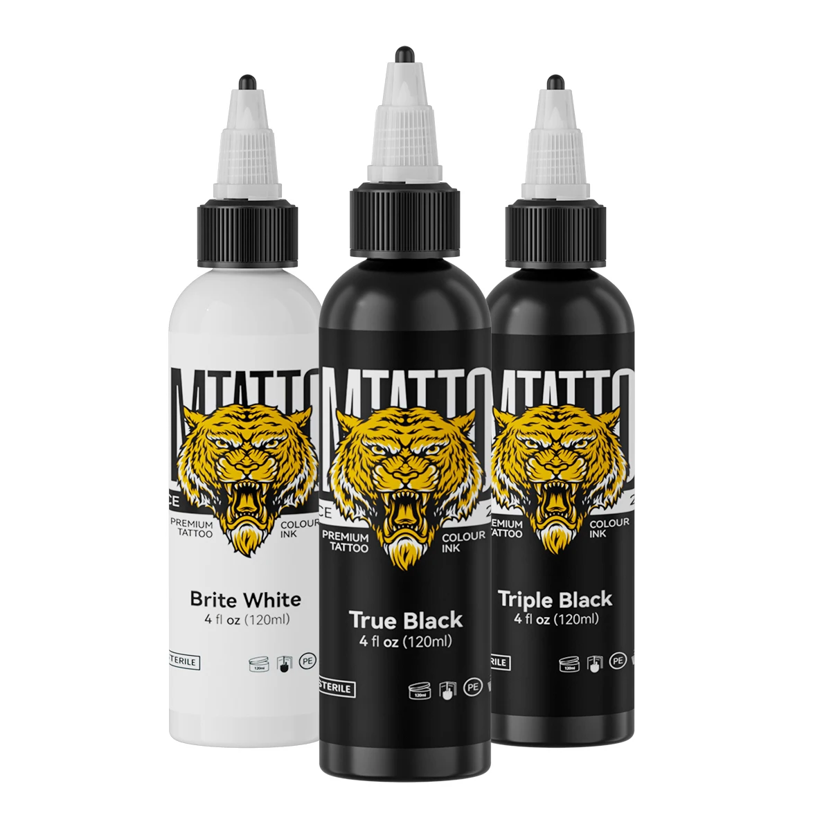 120ML Tattoo Ink True Black/Triple Black/Brite White for Outlining,Shading and Blending-Premium Black Tattoo Pigment