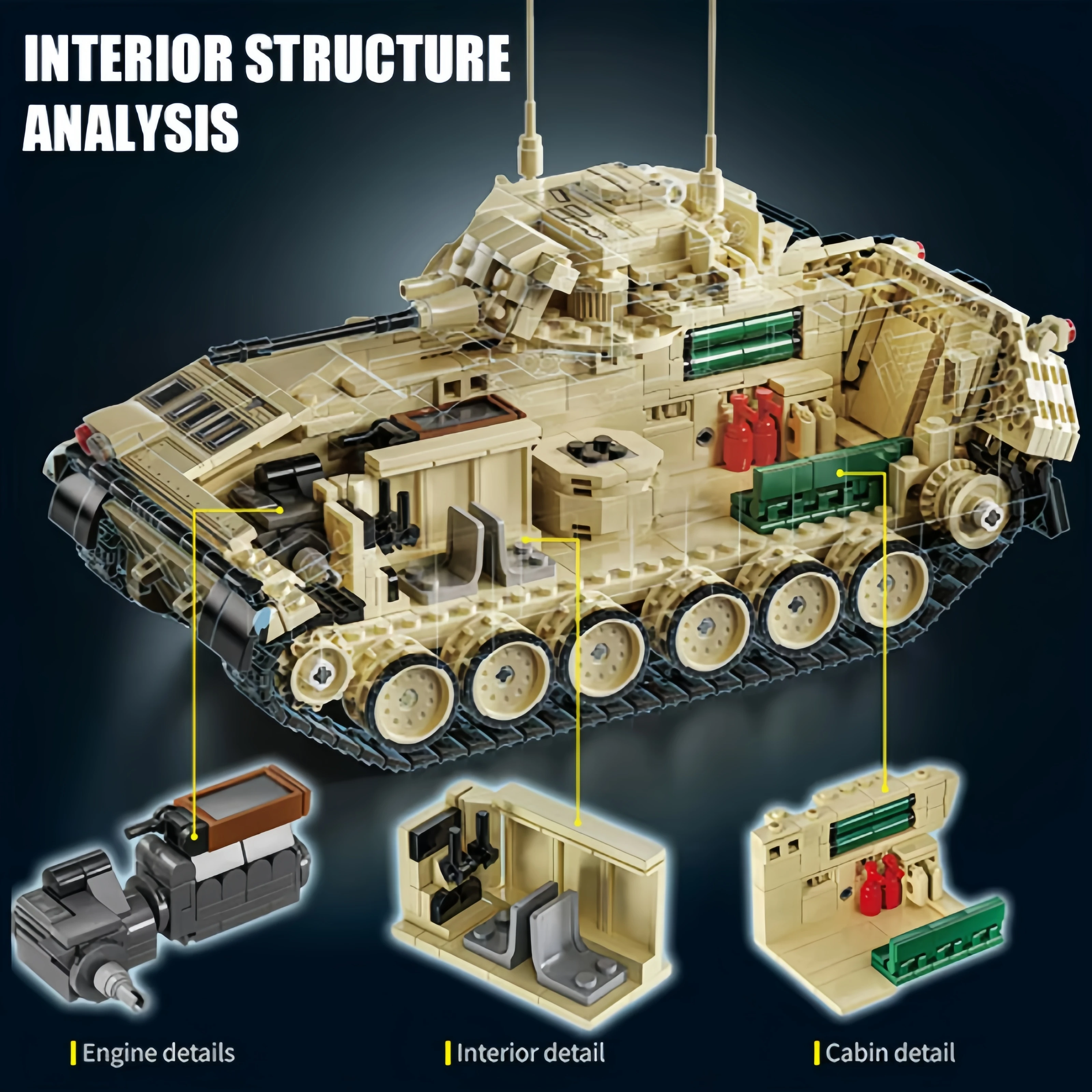 Militärisches M2 Bradley Kampffahrzeug Baukasten Schweres Kettenfahrzeug Panzerfahrzeug Bausteine Spielzeug Geschenk für Jungen – Detail 2