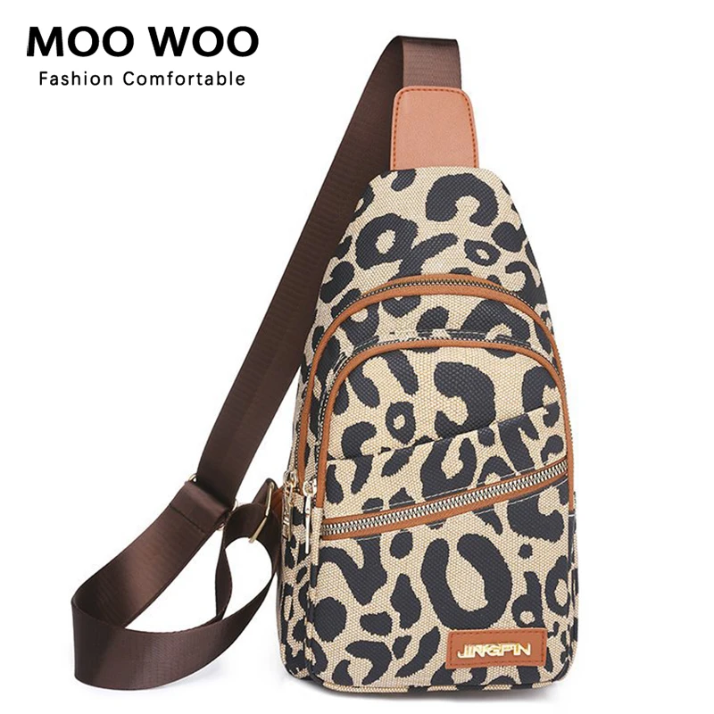 

MOOWOO Chest Bag Oxford Cloth Leopard Print Bag Good Quality Shoulder Bag Casual For Women Crossbody Bag Fashion Female Bags