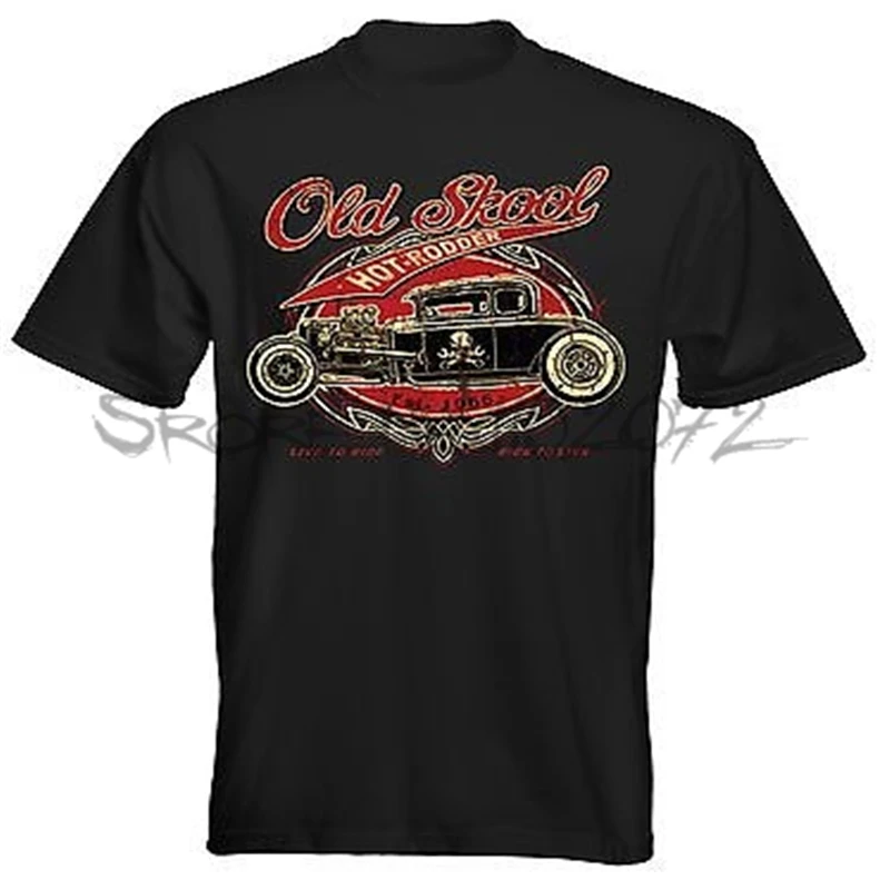 Velocitee Mens T-Shirt Old Skool Hot Rat Rod Muscle V8 Retro 50's men black tshirt summer cotton teeshirt sbz5403