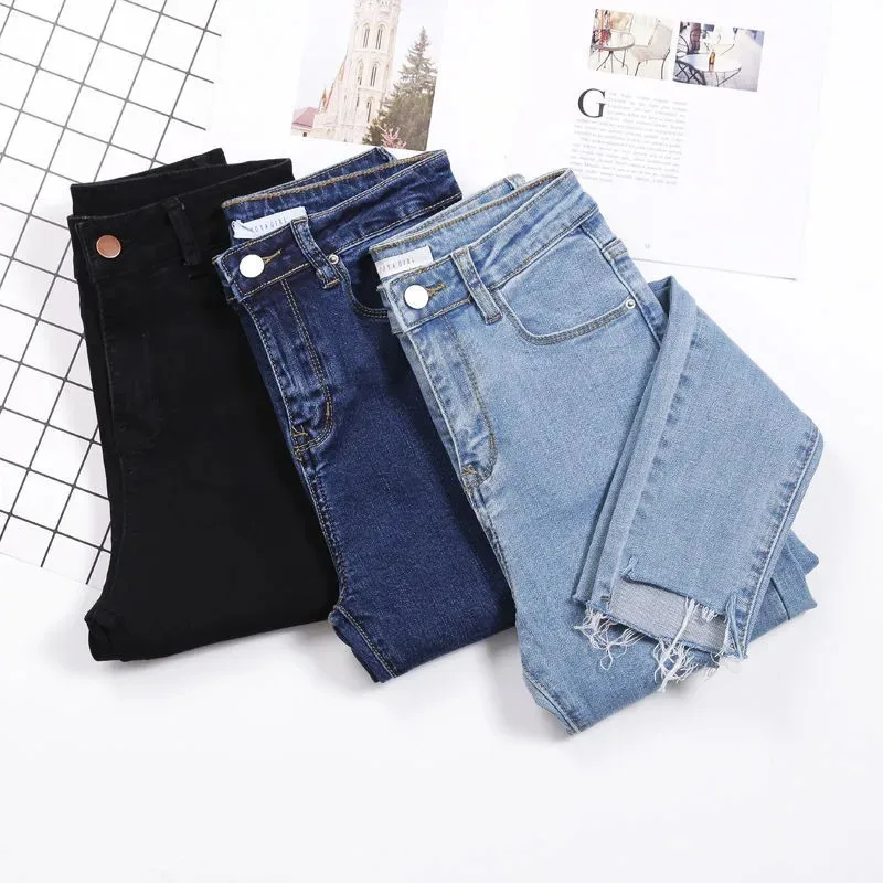 

Retro Leggings Vaqueros Streetwear Slim Pantalone Stretch Trouser Women Ankle-length Jeans Casual High Wasit Skinny Denim Pants