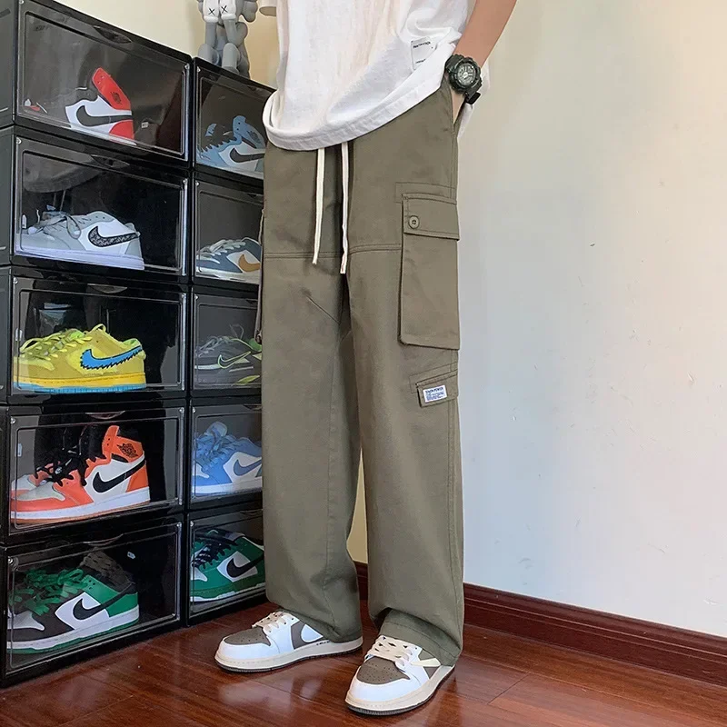 Spring Summer Cargo Pants Men Korean Fashion Wide Leg Men Pants Versatile Loose Straight Casual Trousers Joggers Men Clothing