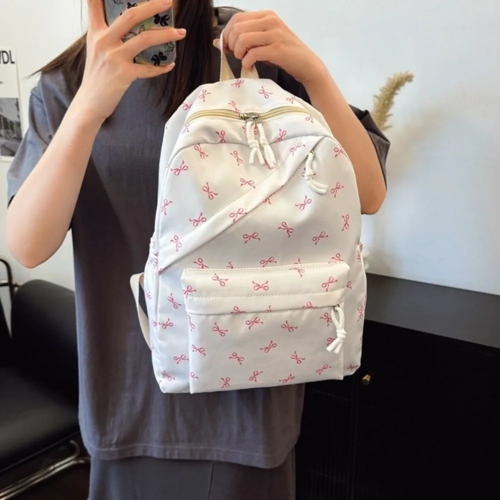 Canvas Bow Backpack Adjustable Straps Large Capacity Students School Bag Lightweight Japanese Style Teenagers Shoulder Bag