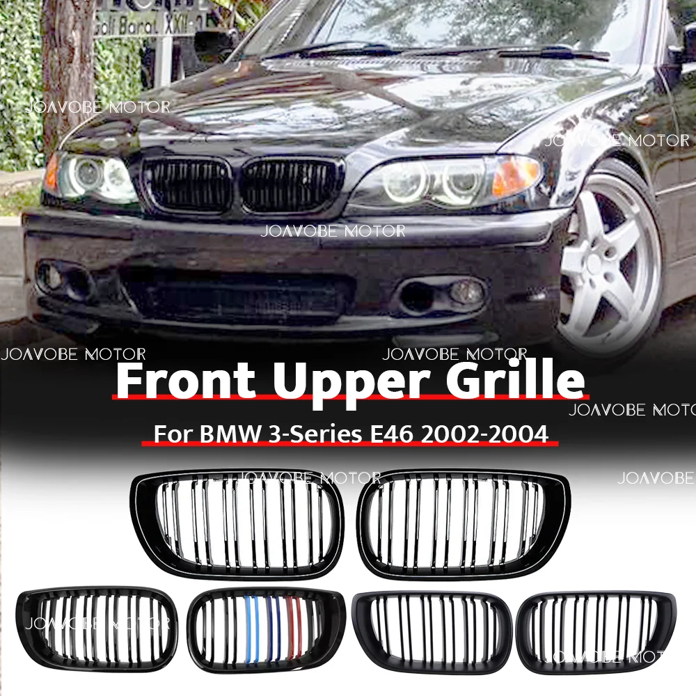 

Glossy Black Matte Black Glossy M-Color Double Line Style Front Bumper Grille For BMW E46 2002-2004 4D Sedan
