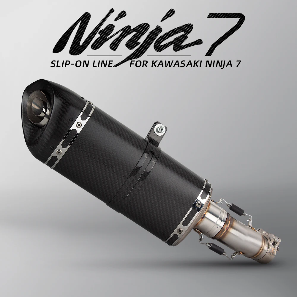 

Slip On For Kawasaki NINJA7 ninja 7 Motorcycle Exhaust Middle Link Pipe Connect Carbon Fiber Muffler with Fixing Ring