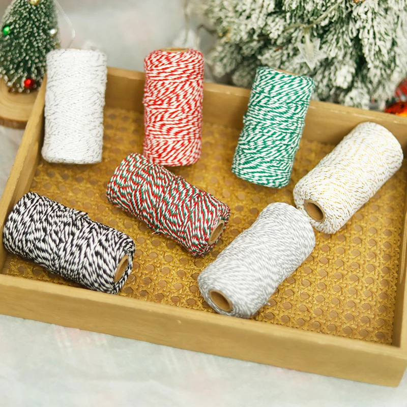 100M/Roll Cotton Bakers Twine String Cord Rope Two-color Cotton Craft Twine Home Gift Packaging Christmas Wedding Party Decor