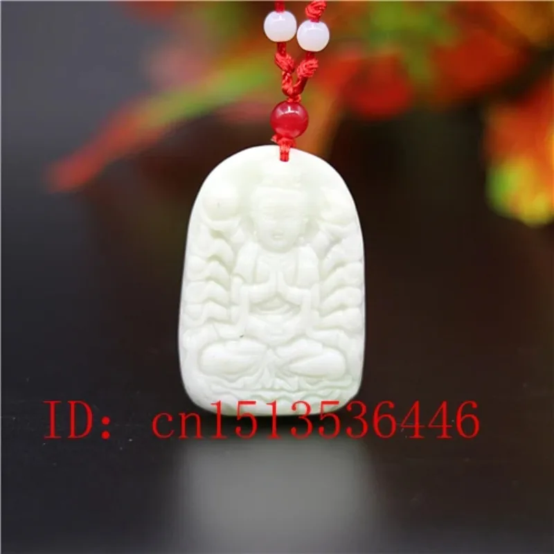 

Chinese White Jade Guanyin Pendant Necklace Charm Jewellery Carved Amulet Fashion Accessories Gifts for Women Men