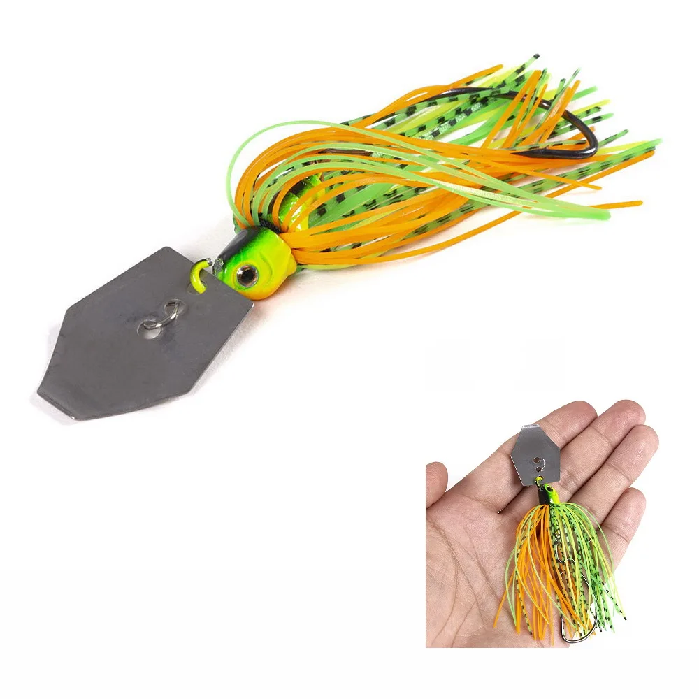 1pcs Fishing Lure 100mm 11g Blade Metal Bait With Rubber Skirt Artificial Wobbler Buzzbait Jigging Lure Spinner Spoon For Pike