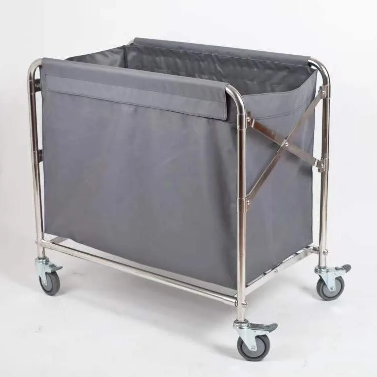 

Stainless steel folding, hotel guesthouse laundry cleaning service cart dry and wet classification trolley thickened