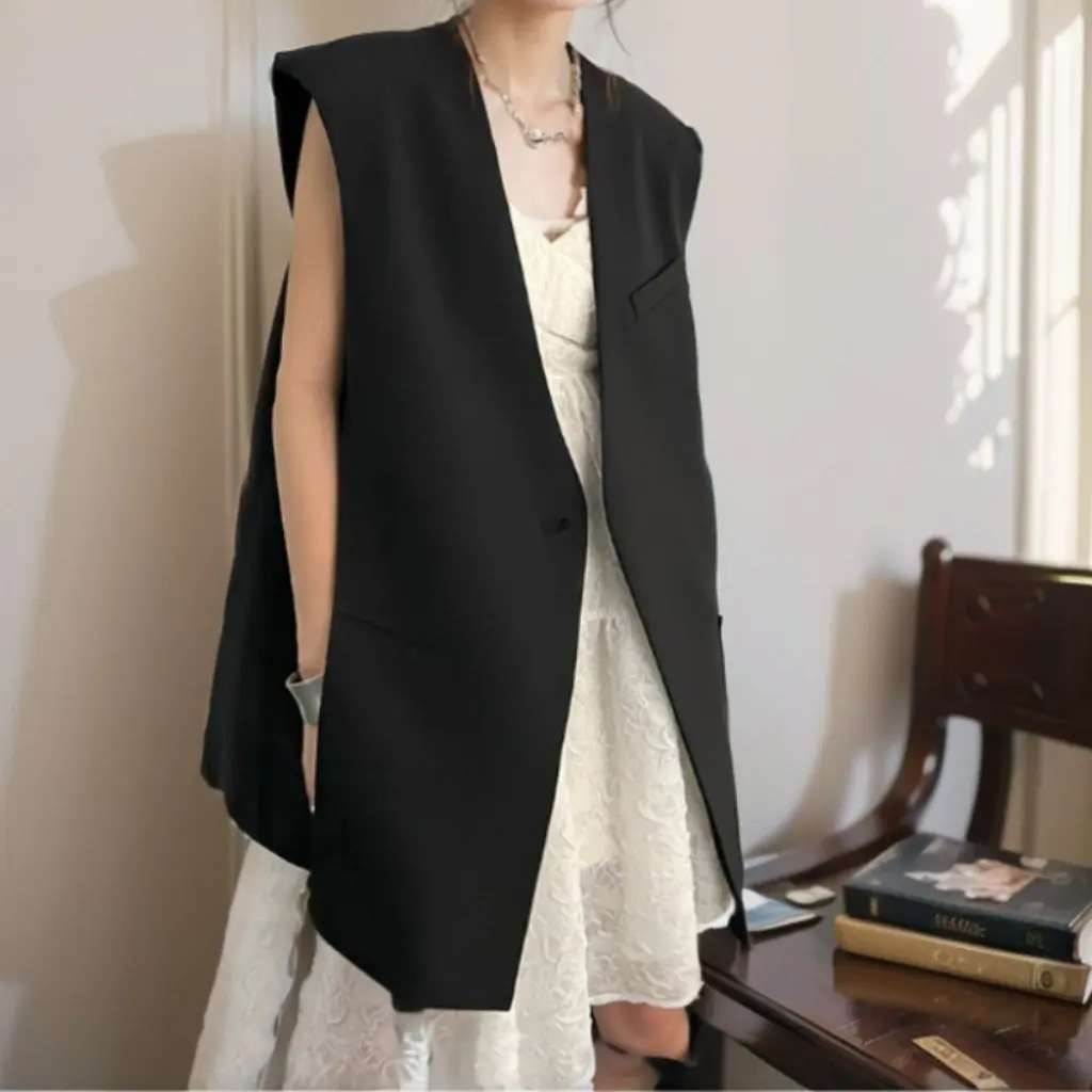 

Summer Women's Korean Style Loose Sleeveless Collar Vest Trendy Design Sense Ins Fashion Shoulder Top for Ladies