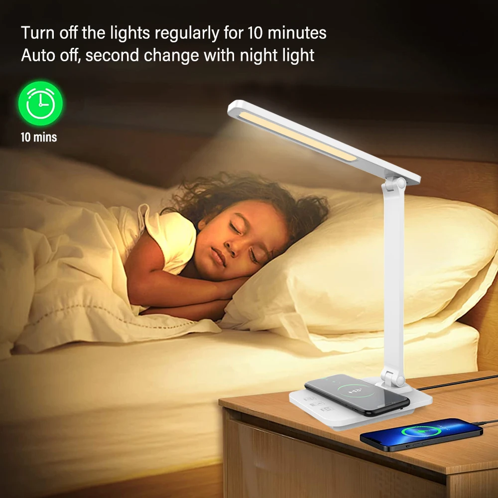 Imagem -06 - Led Folding Reading Table Lamp qi Carregamento sem Fio Touch Dimmable Color Grading Proteger os Olhos Quarto Cabeceira Escritório 15w