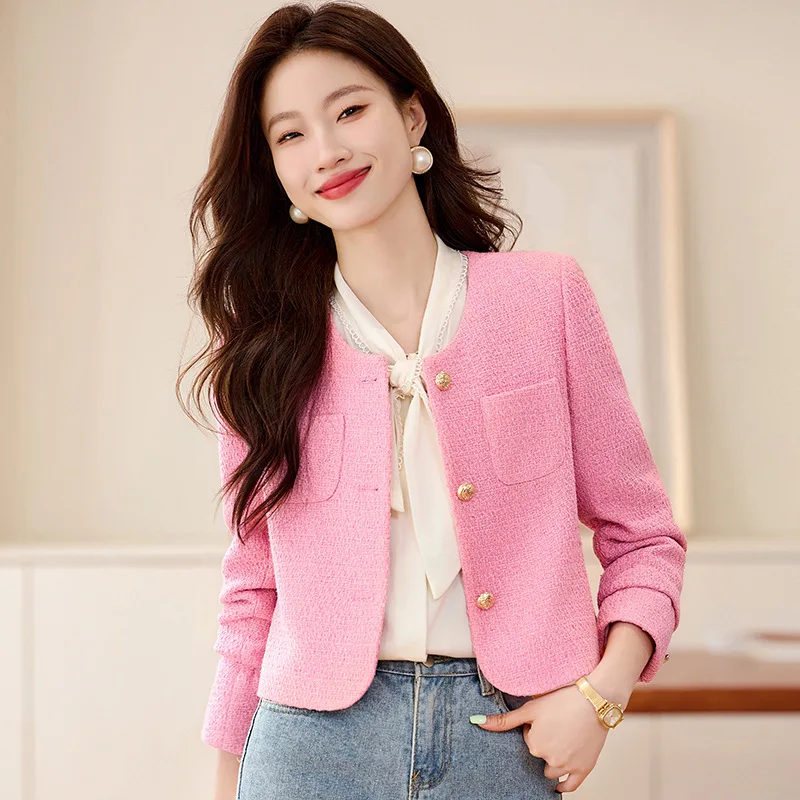 

Women Blazers Single Breasted Long Sleeved Casual Suits Jacket Office Lady Coat Female Outerwear Short Small Fragrance Jackets