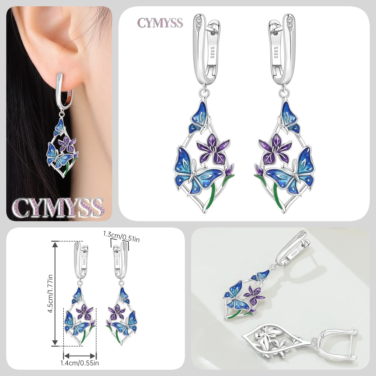925 Sterling Silver Inlaid Zircon Butterfly Earrings Insect Element Original Design Women's Fashion Party Jewelry Gift Ear Loops S3bef3444b57a43c0a7d97eb21aa64260F