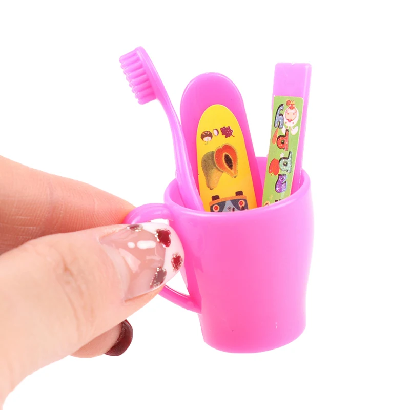 1 Set DollsToothbrush Miniatures Toothpaste Tube Cup Bathroom Decoration Accessories Dollhouse Mini Kit Tools For Girls