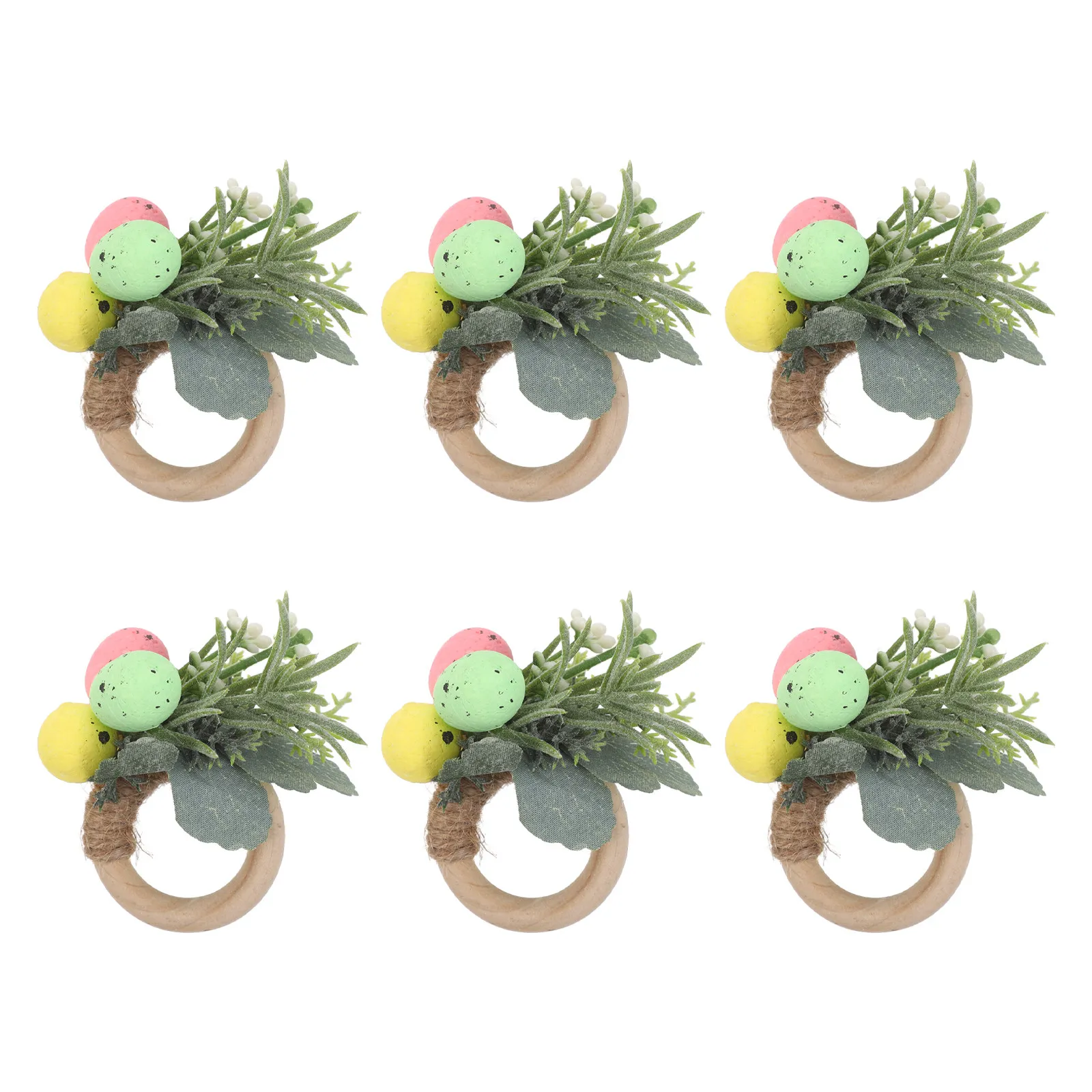 6Pcs Easter Egg Napkin Rings Spring Table Decor Artificial Foam Egg Accents Green Leaves Napkin Holder for Hotel Restaurant Tea