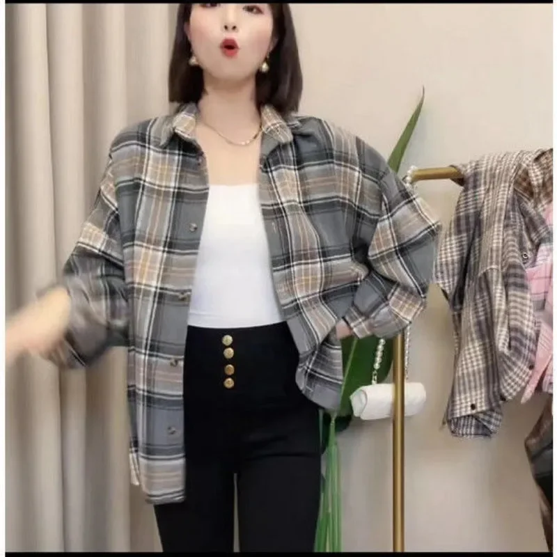 

Shirt Versatile Slim and Loose Jacket Plaid Early Autumn New Top Lantern Sleeve