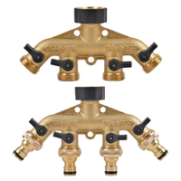 4 Way Brass Garden Hose Splitter Y-Type Watering Tap Connector Distributor For Outdoor Tap and Faucet Garden