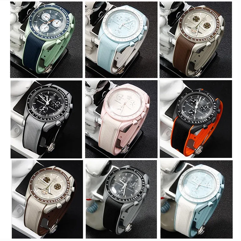 Correa de silicona para Omega x Swatch MoonSwatch, hebilla plegable de 20mm, extremo curvo, correa de reloj deportiva de goma resistente al agua para hombres y mujeres