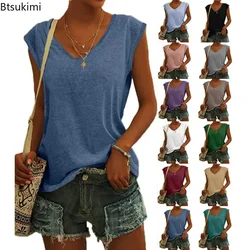 New 2024 Women's Summer Casual Tank Top Solid Sleeveless Shirts Streetwear Soft Ladies Loose V Nekc Basic Tanks Vest Tops Female